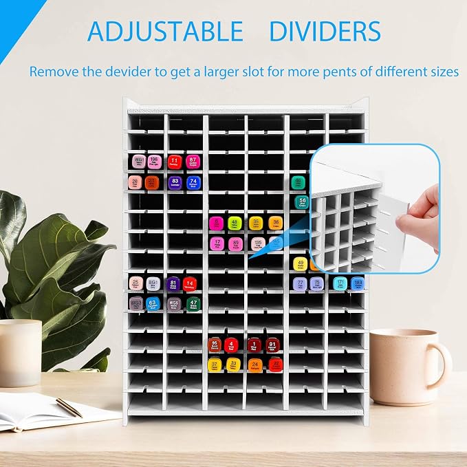 Marker Organizer for Desk,180 Slots Marker Storage with Divider | Marker Holder,Adjustable Marker Rack for Pens,Colored Pencils,Art Brushes,Home Office Art Room and Classroom Desk Organizer - Image 3