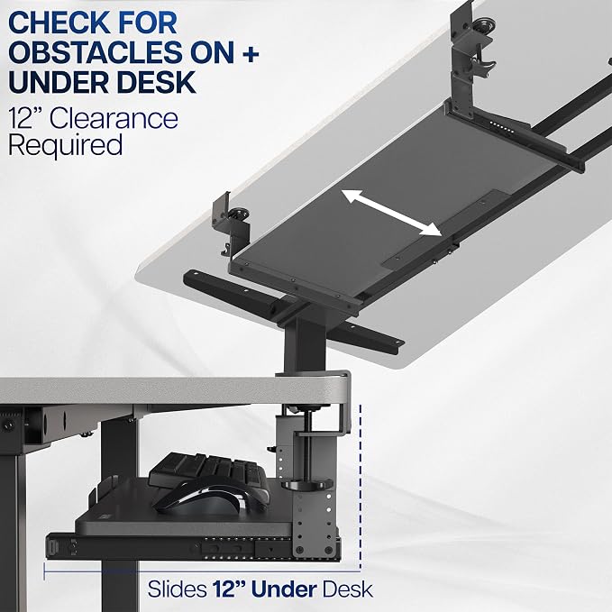 VIVO Large Height Adjustable Under Desk Keyboard Tray, C-clamp Mount System, 27 (33 Including Clamps) x 11 inch Slide-Out Platform for Typing, White, MOUNT-KB05HW - Image 6