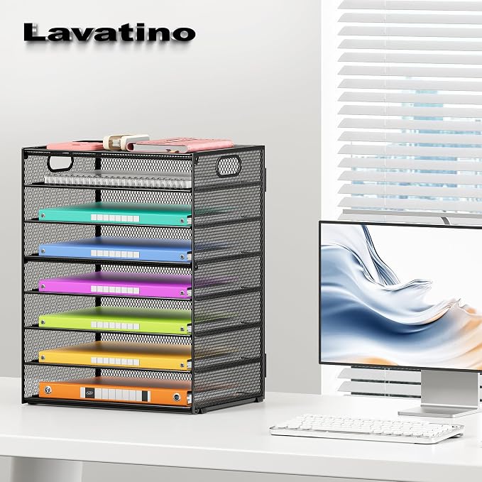 Lavatino 8 Tier Paper Organizer for Desk, Black Mesh Letter Tray File Sorter Organizers with Handles, Including 5 Adjustable Slid Trays for Office School Classroom Supplies Organization and Storage - Image 5