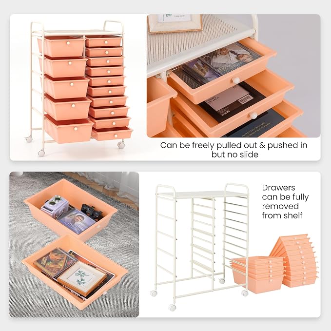 Giantex 15 Drawers Rolling Cart, Classroom Organizers, Storage Cart with Wheels, for Teacher Office Home School Supplies Tool Craft Art Paper - Image 5