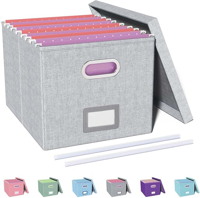 File Organizer, File Box, File Cabinet for Letter File Folder Storage, Hanging File Organizer for Office/Decor/Home,Document Organizer, 1 Pack,Gray-White-Box Only by Oterri
