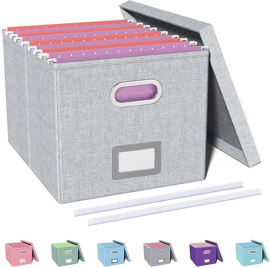 File Organizer, File Box, File Cabinet for Letter File Folder Storage, Hanging File Organizer for Office/Decor/Home,Document Organizer, 1 Pack,Gray-White-Box Only by Oterri