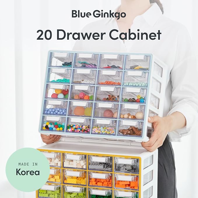 Blue Ginkgo 20-Drawer Storage Cabinet Organizer, Yellow, Made in Korea | Stackable. Adjustable. Easy Visibility. - Image 3