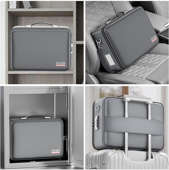 DocSafe Fireproof Document Box with Lock＆Shoulder Strap,Hard Case File Organizer with Accordion File Folder,Multi-Layer Portable Home Office Travel Safe Storage for Important Documents Laptop Gray - Image 7