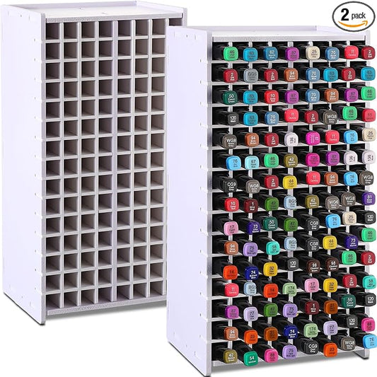 Sunnychicc 2 Pack Marker Storage Organizer, 240 Slots Total Art Supply Holder for Desk, Marker Rack with Removable Dividers for Colored Pencils & Paint Brushes (13 x 6.6 x 5.3 Inch) by Sunnychicc