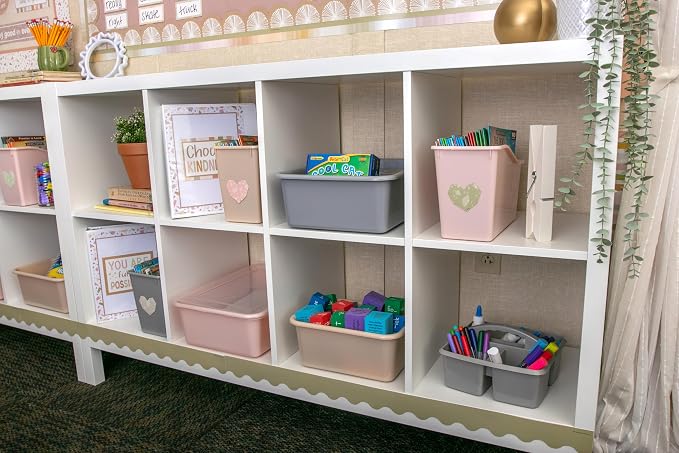Teacher Created Resources Gray Portable Plastic Storage Caddy 6-Pack for Classrooms, Kids Room, and Office Organization, 3 Compartments - Image 6