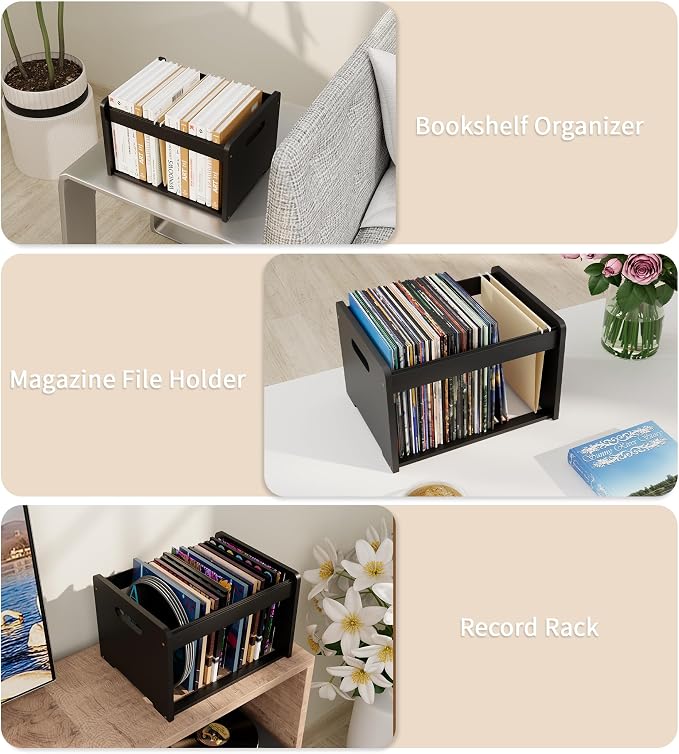 Bamboo Hanging File Organizer, Desktop File Box, Open Top, 1 Pack, Black | Open-Top Access, 2 Hanging Folders Included, Letter & Legal Files, Sliding Rails, Reinforced Handles, Easy Assembly - Image 6