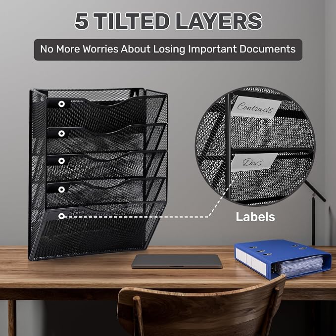 ZYLEN Wall File Holder – Sleek Black Metal Organizer for Documents and Folders, Home, and Classroom – Compact and Stylish Storage Solution for Papers, Folders, and Files (38 x 32 x 10 cm) - Image 3