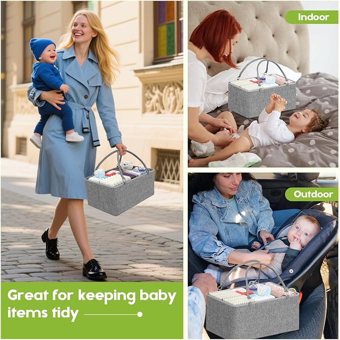 Cidaziya 2In1 Baby Diaper Caddy Organizer and Storage, 3 Tier Rolling Cart with Dividers and Drawers, Mobile Utility Cart Baby Dresser Clothes Organizer for Changing Table, Crib Nursery, Bedroom, Grey - Image 6
