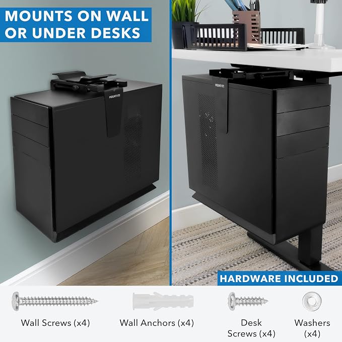 Mount-It! CPU Under Desk Mount Bracket - Computer Tower Wall and Under Counter Holder, 360 Degree Swivel Adjustable Height and Width Wall-Mountable - Image 2