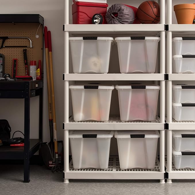 IRIS USA 6-Pack 54 Quart Storage Bins with Lids, Pearl | Conceals contents for a clean look. Perfect for moving, blankets, clothing, and garage storage. Nestable design saves space - Image 7
