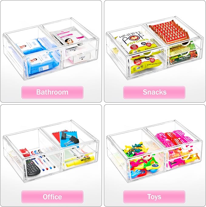 Sorbus Large Stackable Acrylic Drawers - 3 Clear Storage Drawers for Organizing Make up, Nail Polish, Hair Accessories, and Beauty Supplies - Makeup Organizer for Vanity, Bathroom Organizer Countertop - Image 6