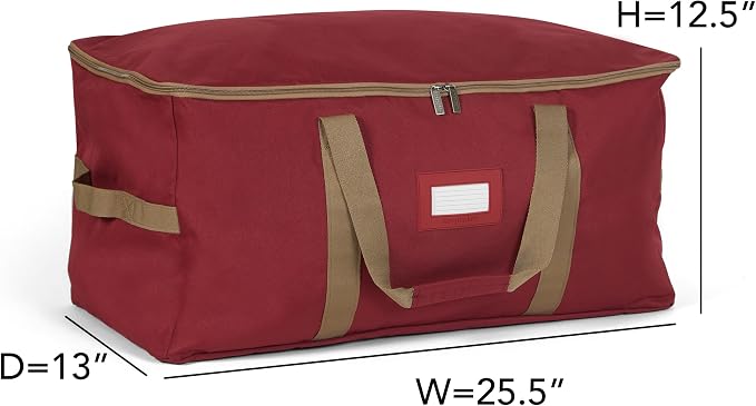 Covermates Keepsakes Adjustable Ornament Storage Bag – Heavy-Duty Polyester, Padded Dividers & FlexGrid Trays – Protective Holiday Ornament Organizer with Handles & Label Window, Red - Image 3