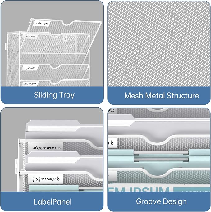 10-Tier Wall File Organizer and Hanging File Organizer, White | Wall Organizer and Wall Mounted File Holder with 14 Pockets and Label Panels for Files, Mail, Folders, Magazines and Paper - Image 6