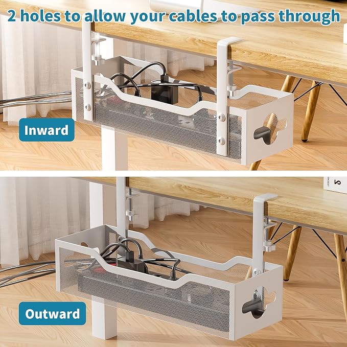 Under Desk Cable Management Tray 2 Pack, No Drill Cable Organizer With Clamp for Standing Desk, Easy to Install Cord Management System, No Damage Wire Organizer - Image 2