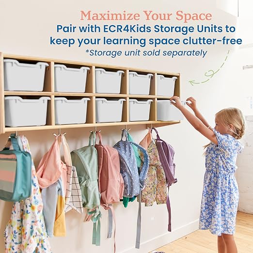 ECR4Kids Scoop Front Storage Bins, Multipurpose Organization, White, 10-Piece - Image 5