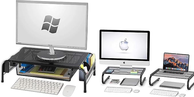 SimpleHouseware Metal Monitor Stand Riser with Drawer + Mesh Monitor Stand Riser by SimpleHouseware
