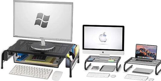 SimpleHouseware Metal Monitor Stand Riser with Drawer + Mesh Monitor Stand Riser by SimpleHouseware