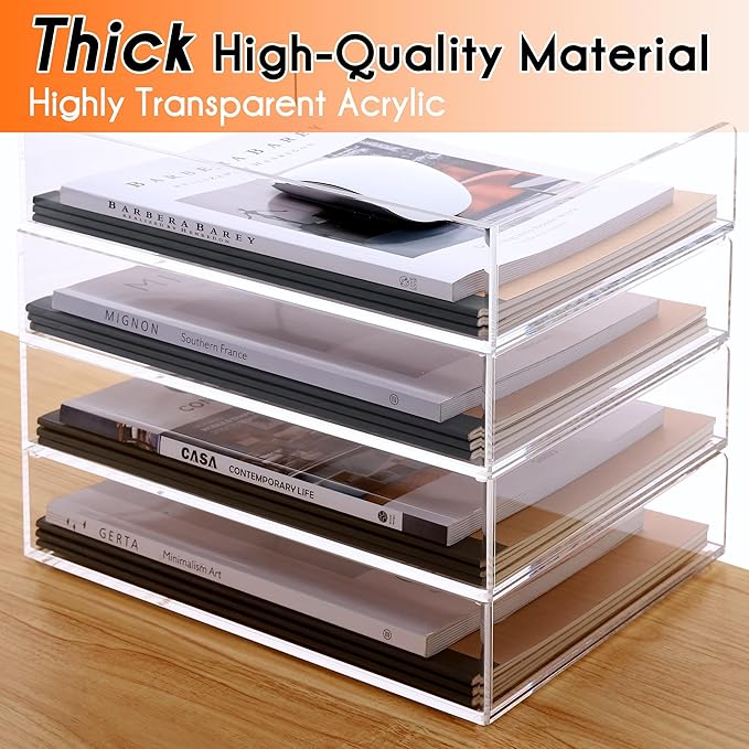 HeZone Paper Organizer, 2 Tier Stackable A4 Size Acrylic Letter Tray, Office/Home/School Organization - Clear - Image 7