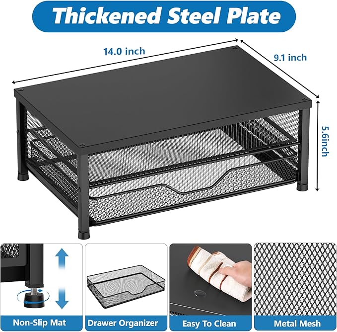 Computer Monitor Stand Riser, Desk Organizer with Drawer, Printer & Laptop Stand, Office Desk Accessories & Workspace Desktop Organizers Storage for Office Supplies(Black 2-Pack) - Image 8