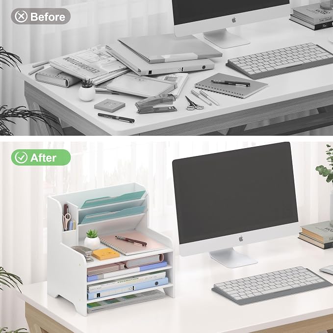 Bamboo File Organizer for Desk, Desktop Paper Tray and Mail Holder | Three open tiers keep A4/letter paper, folders, bills and mail sorted, visible and easy to reach while saving desk space - Image 5