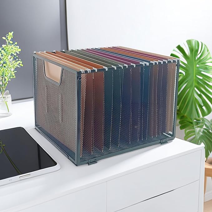 2 Pack Metal Hanging File Folder Organizer & File Crate,Black (2) | Mesh File Box & Filing Basket for Letter Size Folders,Quick Setup File Rack for Office,School,and Home - Image 5