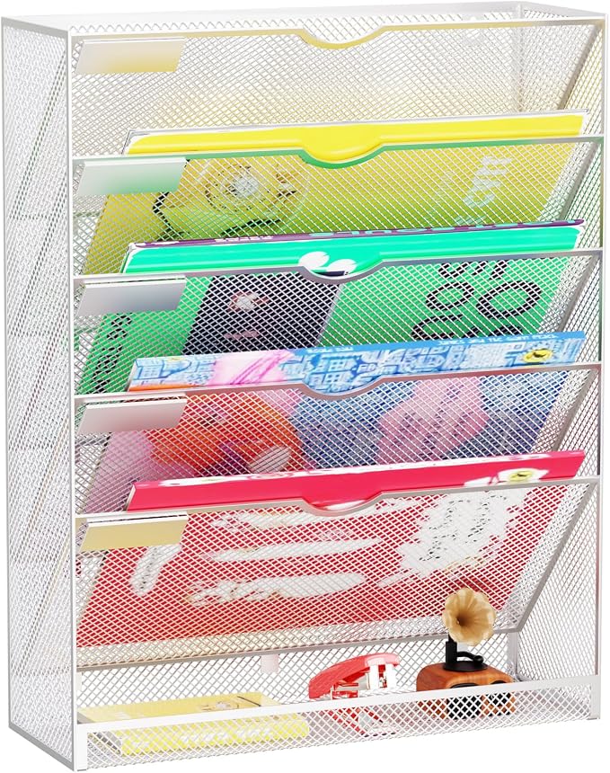Hanging Wall File Organizer 6 Tier Wall Mounted File Holder Document Wall Organizer Magazine Organization for Office Home, Silver by GDINDINFAN