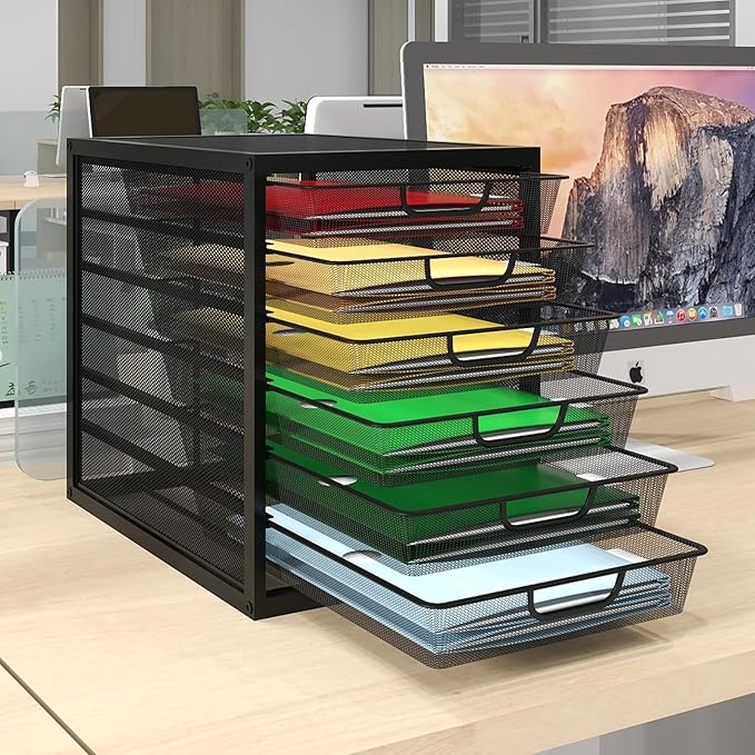 Natwind Mesh Desk Organizer with 6 Tier Sliding Drawers,Black | Paper Sorter, Multi-Functional Home Office Supplies Storage Tray for Letters, Documents,Mail, Files, Arts & Crafts Supplies - Image 3