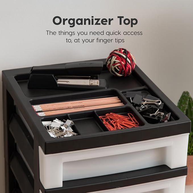 IRIS USA 7-Drawer Rolling Storage Cart, Black/Pearl | Keep craft supplies, office essentials, classroom items, and accessories organized with easy-access drawers for daily use - Image 6