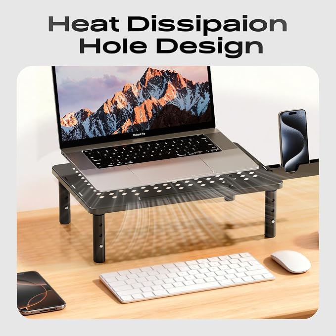 Computer Monitor Stand Riser for Desk, 3 Height Adjustable PC Laptop TV Desktop Monitor Stand Shelf, Metal Printer Table with Phone Holder, Stand Riser for Desk, Office Desk Organizers and Accessories, 1 Pack - Image 5