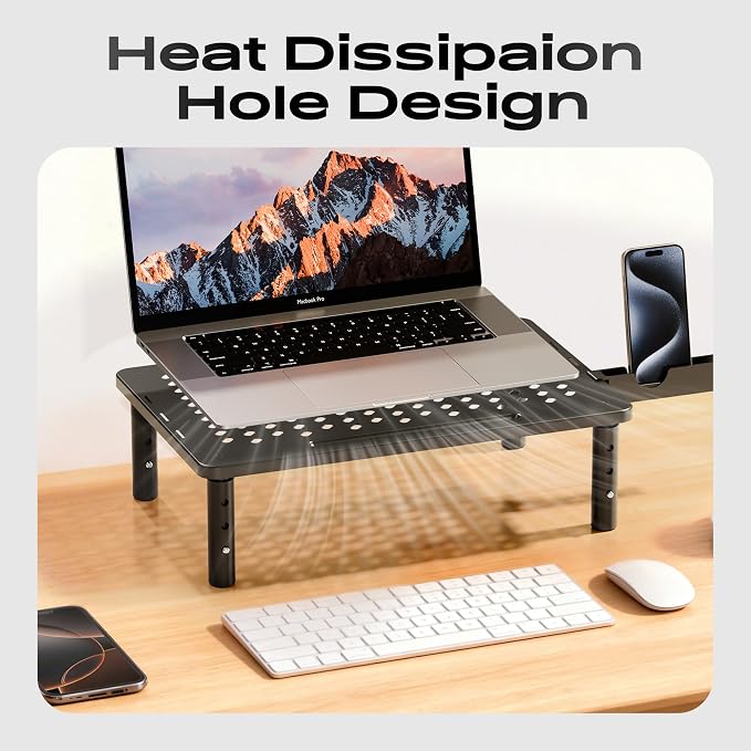 Computer Monitor Stand Riser for Desk, 3 Height Adjustable PC Laptop TV Desktop Monitor Stand Shelf, Metal Printer Table with Phone Holder, Stand Riser for Desk, Office Desk Organizers and Accessories, 2 Pack - Image 5