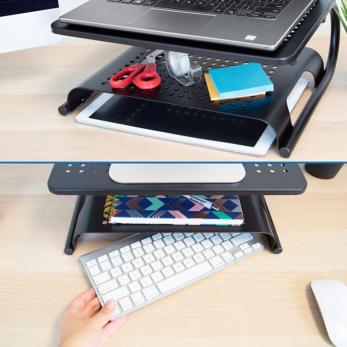 Mount-It! 2 Tier Desk Organizer Riser | Computer Monitor Stand with Keyboard Storage Shelf for Desktops, Laptops, Printers, Home Office Space Saver (2 Shelves) - Image 3