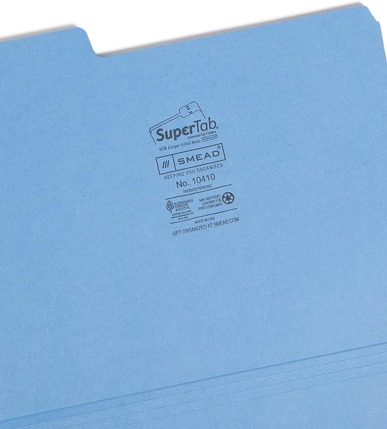 Smead SuperTab Heavyweight File Folder, Oversized 1/3-Cut Tab, Letter Size, Assorted Primary Colors, 50 per Box (10410) - Image 3