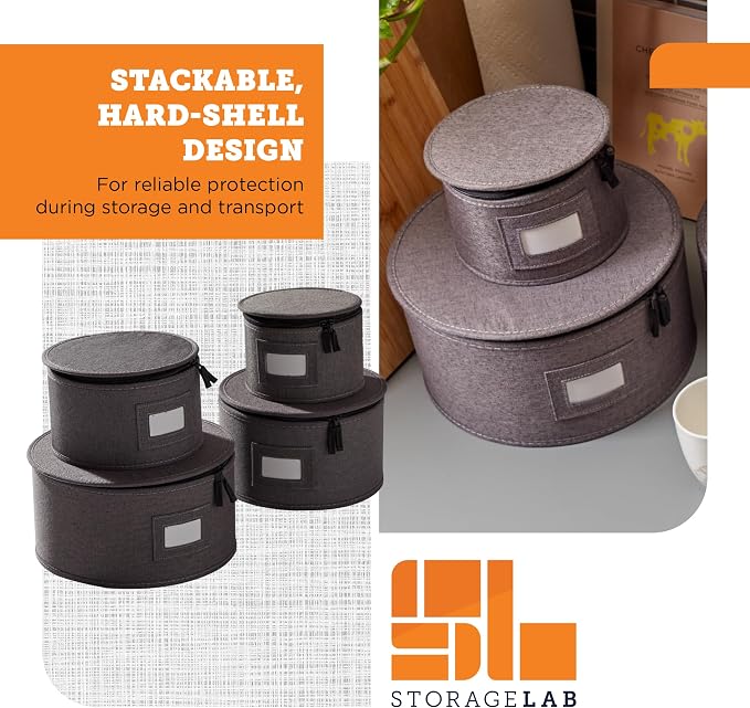 4-Piece Quilted China Plate Storage Set | Felt Dividers | Gray | 4-Piece Quilted Plate Set - Dinner, Salad, Dessert & Saucer Cases, 12 Plates Each. Felt Dividers, Dual Zippers. - Image 4