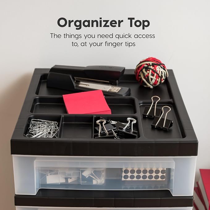 IRIS USA 7-Drawer Rolling Storage Cart, Black/Clear | Keep craft supplies, office essentials, classroom items, and accessories organized with easy-access drawers for daily use - Image 6