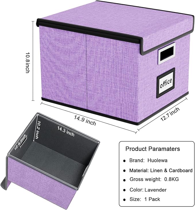 File Organizer Box with Lids, Collapsible File Folder Organizer | File Box with Plastic Slides for Office Document Storage, Filing Bin for Letter Size Hanging File Folders (1 Pack, Lavender) - Image 6