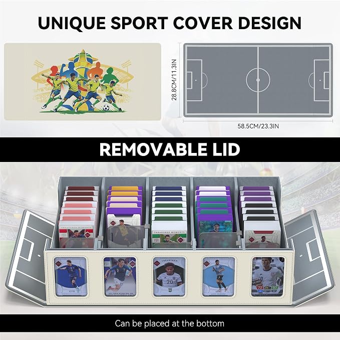 Kabinka Soccer Card Storage Box with Window Display, 5-Row Sport Card Storage Box, 3900+ Card Deck Box for Soccer Sports Card TCG, 5 Top Loaders, 5 Stoppers, 48 Dividers, 1 Dice Tray (Soccer 2) - Image 2