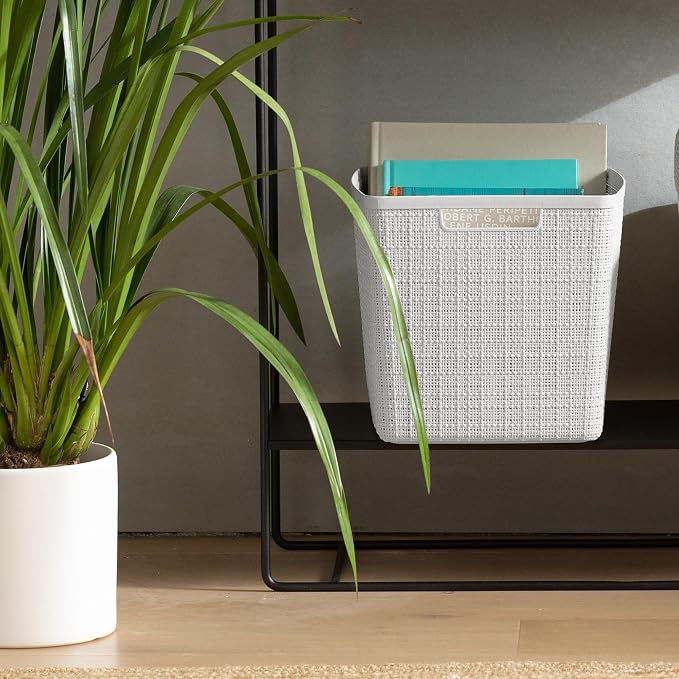 Curver Set of 4 Large Cube 17L Jute Decorative Plastic Organization and Storage Baskets - Perfect Bins for Home Office, Closet Shelves, Kitchen Pantry and All Bedroom Essentials, White - Image 9