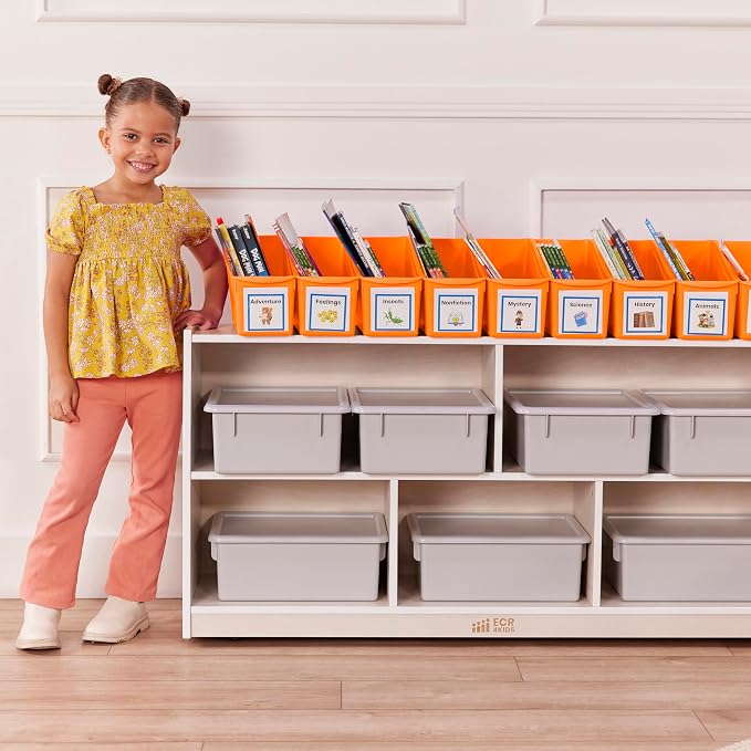 ECR4Kids Linking Plastic Storage Book Bin, Multipurpose Organization, Neon Orange, 10-Piece - Image 9