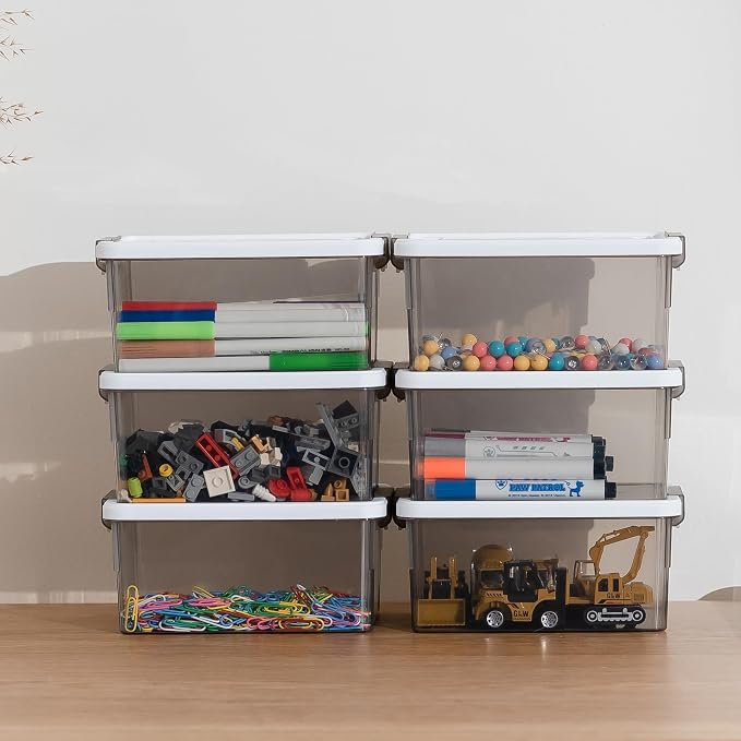 Citylife 1.32 QT 10 Pack Small Storage Bins Plastic Storage Container Stackable Box with Lids for Organizing, Clear Grey. | Plastic Containers for Beads, Buttons, Sewing Supplies, Office Supplies and Toys, Clear Grey 6.9"*5.1"*3.2" - Image 3