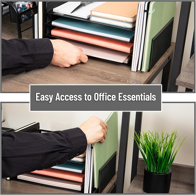 Mind Reader Desktop Organizer, File Storage, Paper Tray, Workspace, Office, Metal Mesh, 16.75"L x 9.15"W x 6"H, Black - Image 6