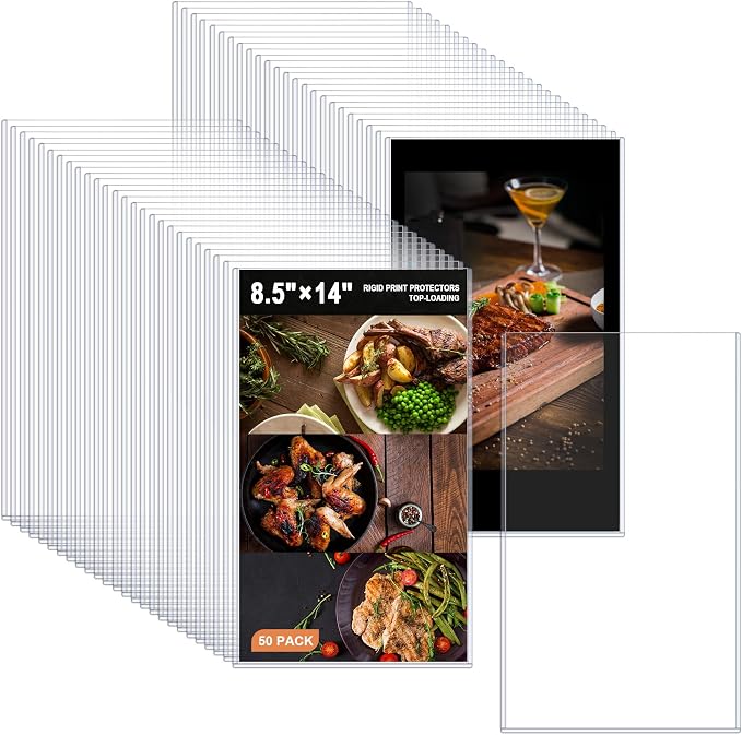 Ndsox 50 Pack 8.5" x 14" Rigid Print Protectors Clear Hard Plastic Sheet Protectors Top-Loading Rigid Menu Covers for Legal Size Paper, Documents, Photo, Posters, Prints, Artworks, Birth Certificates by NDSOX