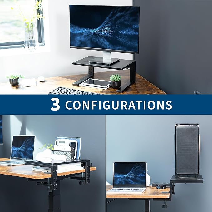 VIVO Clamp-on 15 inch Desk Extension Shelf for Gaming Devices, Ergonomic Computer Monitor and Laptop Riser, Printer Stand, Versatile with Freestanding Feet Included, Desktop Organizer, DESK-SHELF15B - Image 5