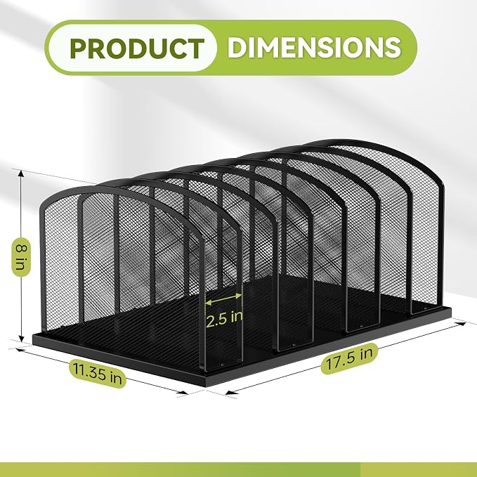 MINDEPOT Desk File Organizer 7 Sections Upright Mesh File Sorter Organizer for Desk, Office Organization File Holder for Home, Office & Classroom (Black, 1Pack) - Image 2