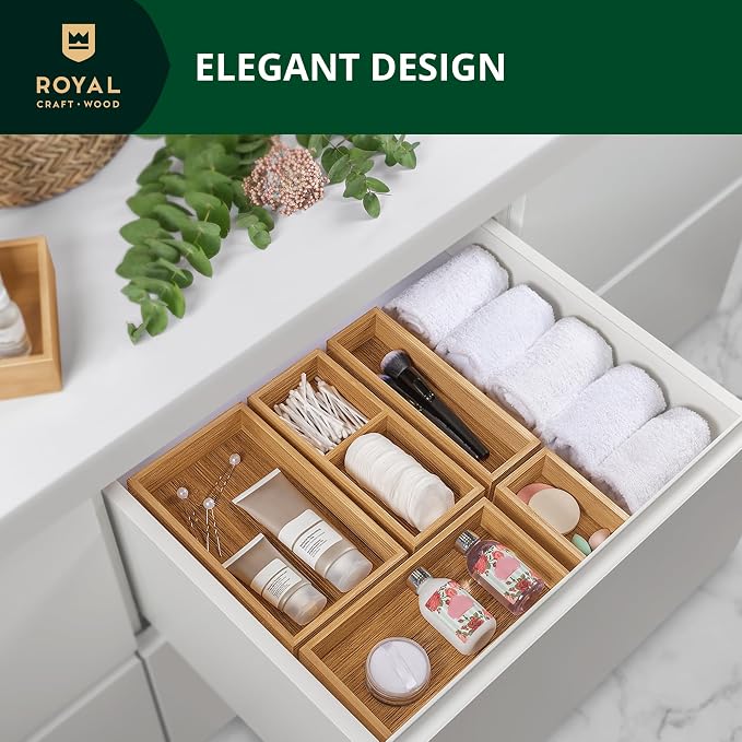 ROYAL CRAFT WOOD Premium Carbonized Bamboo Decorative Boxes - Drawer Organizer Set (5-Piece) – Wood Storage Boxes for Kitchen, Bathroom, Office & Makeup - Image 5