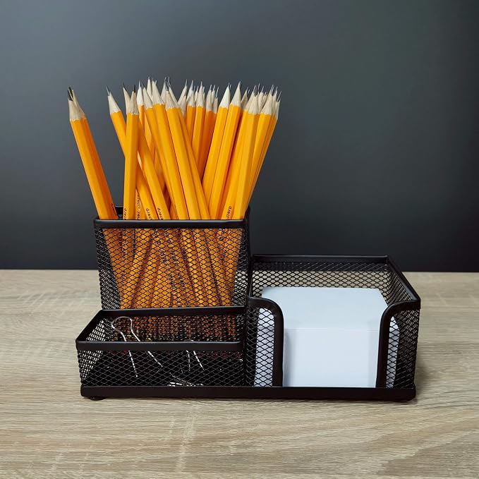 D.RECT KOMO 3-Compartment Metal Mesh Desk Organizer - Multifunctional Pen & Office Supply Holder - Compact & Durable, Black - Image 2