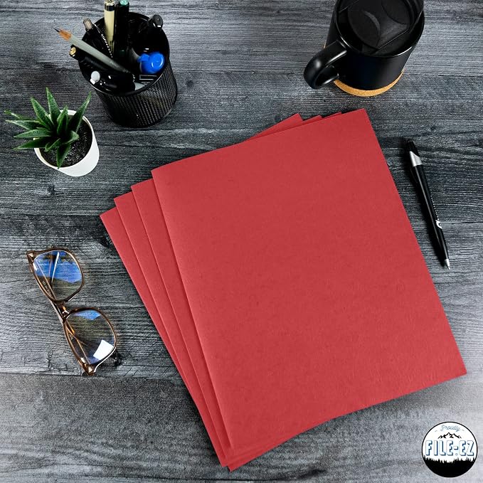 FILE-EZ Two-Pocket Folders, Red, 25-Pack, Textured Paper, Letter Size (EZ-32558) - Image 7