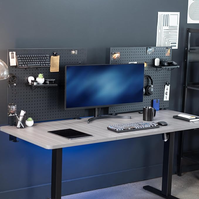 VIVO Black Clamp-on 60 x 24 inch Desk Pegboard, PP-DK30B-2 | Steel Privacy Panel, Magnetic Peg Board, Office Accessory Organizer, Above or Under Desk Placement - Image 2