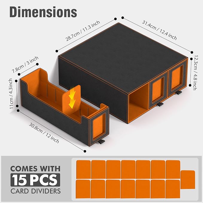 3-Drawer Trading Card Storage Box Holds 2500+ Cards(Orange) | Stackable design,15 dividers included,Desktop card organizer,Bulk card storage,for sports/TCG/MTG/Pokemon cards - Image 2
