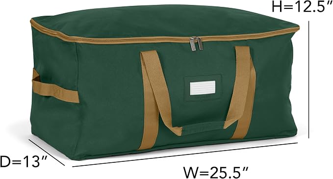 Covermates Keepsakes Adjustable Ornament Storage Bag – Heavy-Duty Polyester, Padded Dividers & FlexGrid Trays – Protective Holiday Ornament Organizer with Handles & Label Window, Green - Image 3